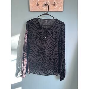 Paige Women's Black Sheer w/ Velvet Detail Long Sleeve Blouse Top